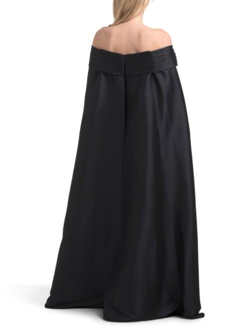 BADGLEY MISCHKA Off The Shoulder Mikado Full Cape Gown - Picture 2 of 5